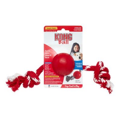 Kong Ball W/Rope Dog Toy Small, Red