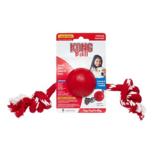 Kong Ball W/Rope Dog Toy Small, Red