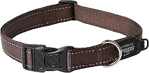 Rogz Utility Large 3/4" Fanbelt Side-Release Reflective Dog Collar, Chocolate