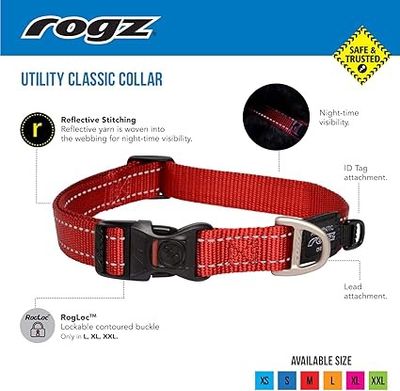 Rogz Utility Large 3/4" Fanbelt Side-Release Reflective Dog Collar, Red