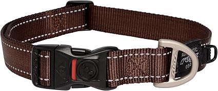 Rogz Utility Extra Large 1" Lumberjack Side-Release Reflective Dog Collar, Chocolate