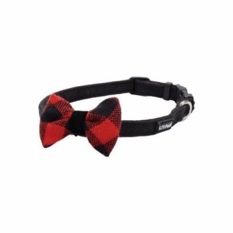 Li'l Pals Micro Suede Collar Black With Plaid Bow Tie Dog 1pc 3/8x6-8in