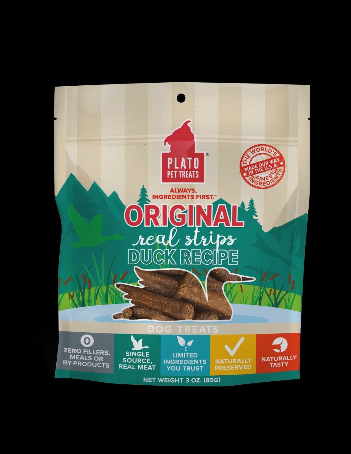 Plato Real Strips Duck Dog Treats 3OZ