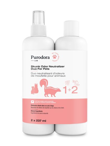 Purodora Lab Skunk Odor Neutralizer Duo For Pets, Cotton Flower &amp; Apple Blossom 2x237ml (STEP 1 &amp; 2)