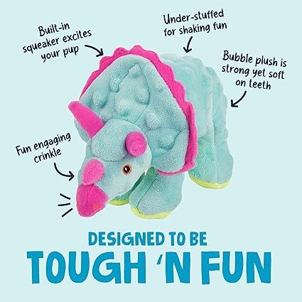 goDog Dinos Frills Plush Squeaker Chew Guard Dog Toy  Small  Teal
