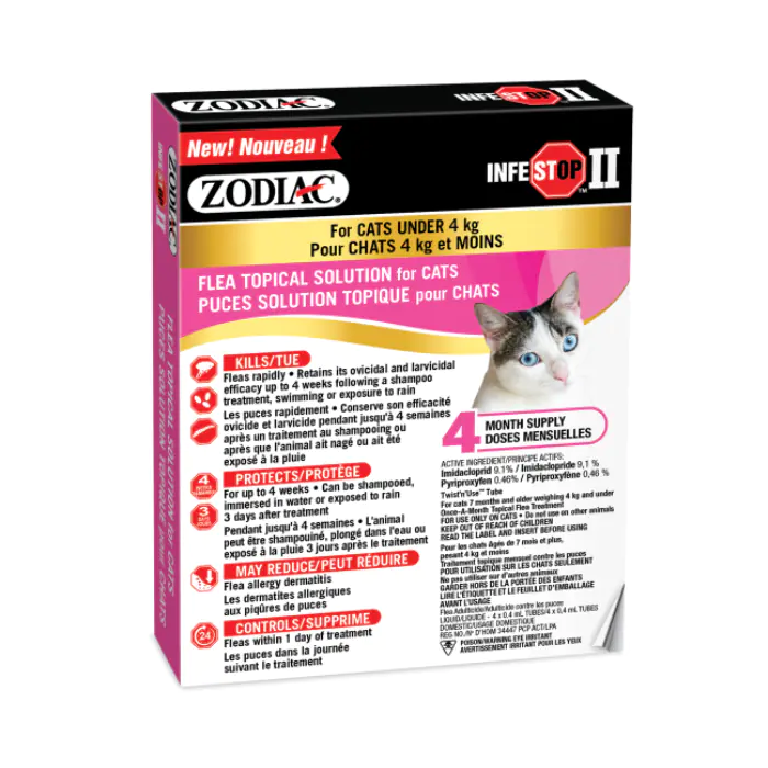 Zodiac Infestop II for Cats 4KG and Under - 4 Tubes