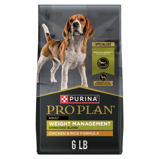 Purina Pro Plan Weight Management Dry Dog Food Shredded Blend for Adults  Chicken &amp; Rice  6 lb Bag