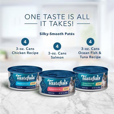 Blue Tastefuls Adult Cat Salmon, Chicken and Ocean Fish / Tuna Pate 12 / 3oz