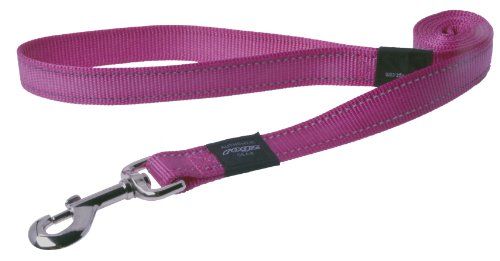 Rogz Utility Extra Large 1-Inch Reflective Lumberjack 6-ft Long Fixed Dog Lead, Pink