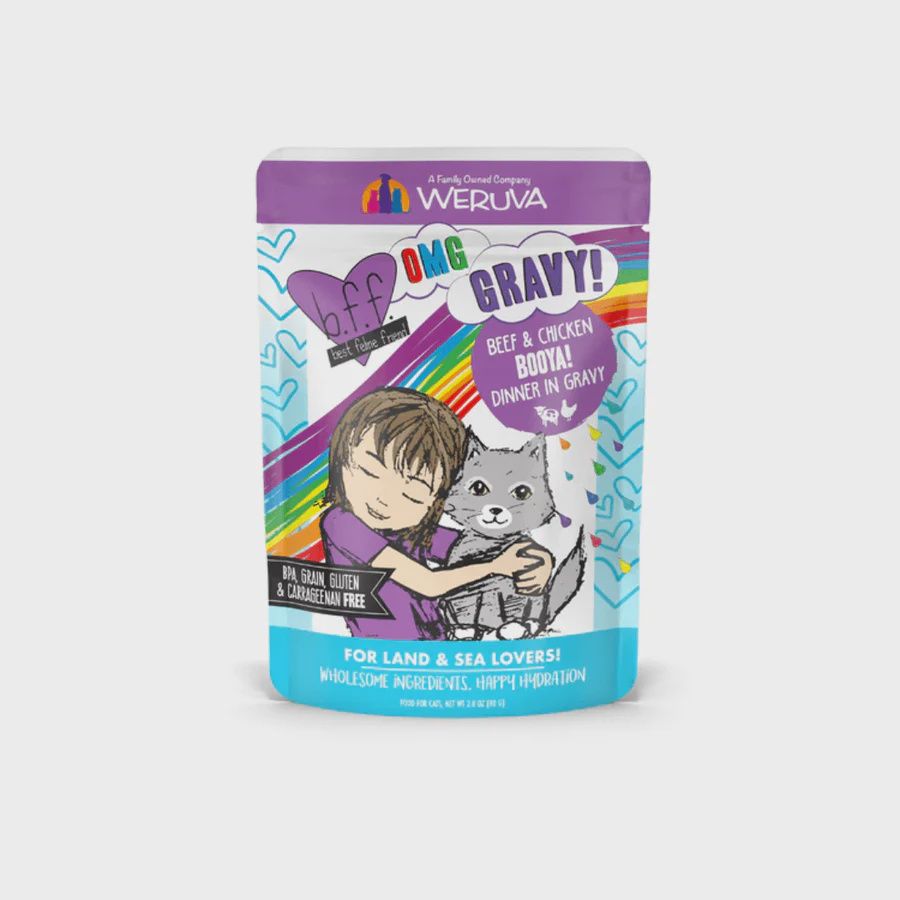 Weruva Wet Cat Food - BFF OMG Gravy Beef &amp; Chicken Booya! Pouch 2.8OZ