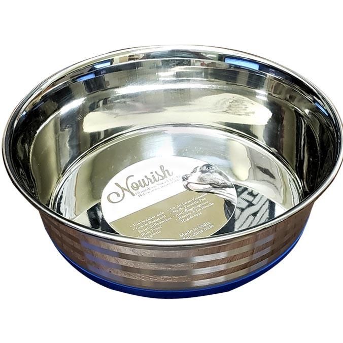 Nourish Stainless Steels Heavy Dish with Stripes for Pets, 15-oz
