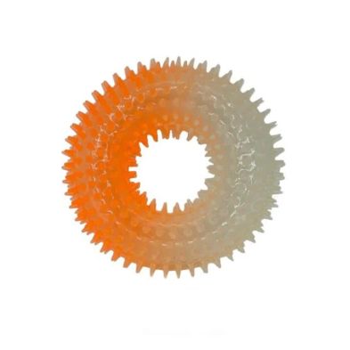 BUDZ Dog Toy Rubber - Luminous Spiked Donut Orange 4.9"