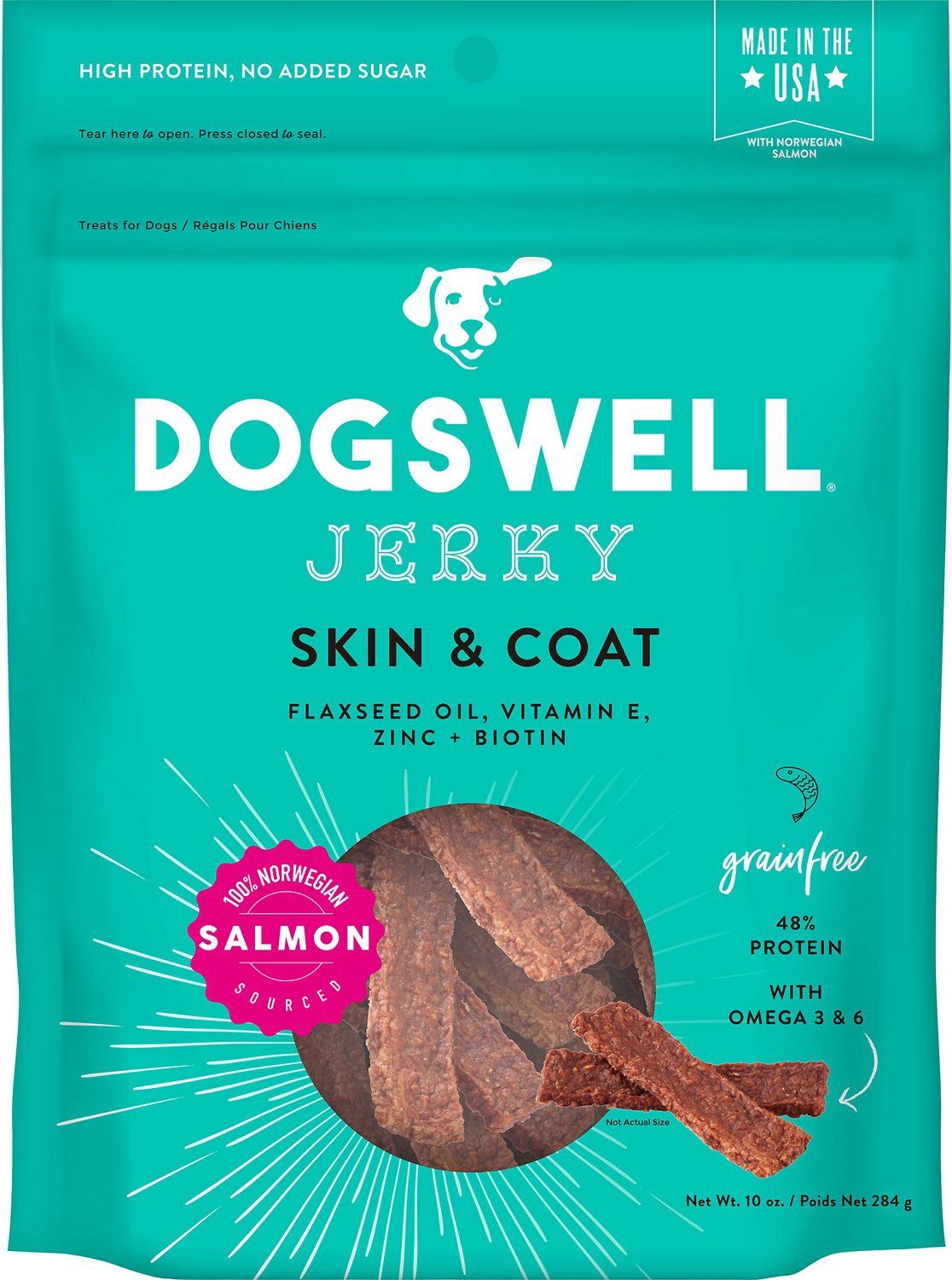 Skin &amp; Coat Jerky Salmon, Size: 10 oz