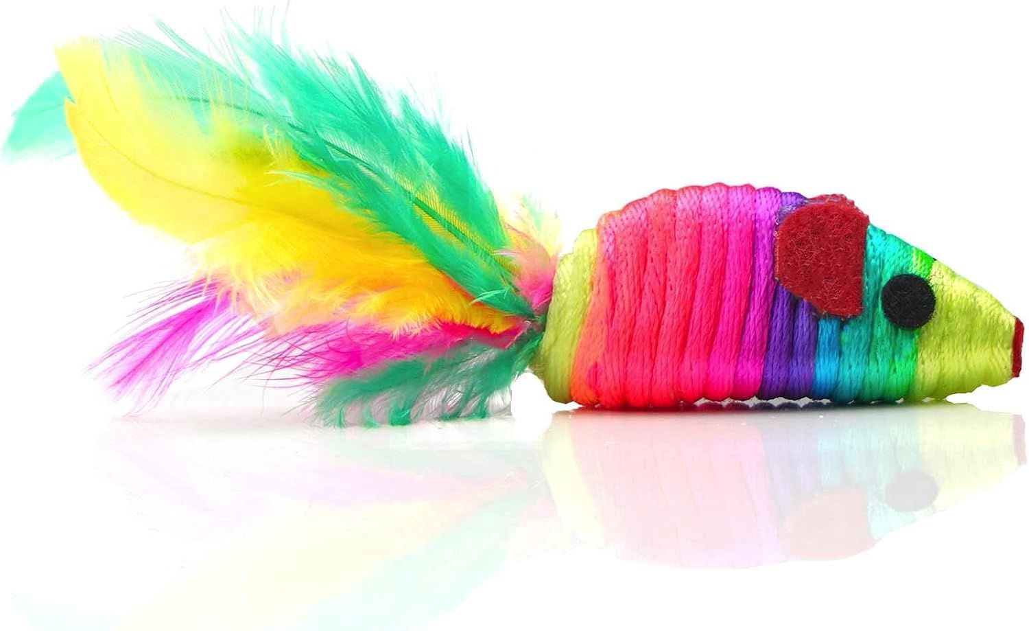 Rainbow Rattle Cat toy Mice with feather tail
