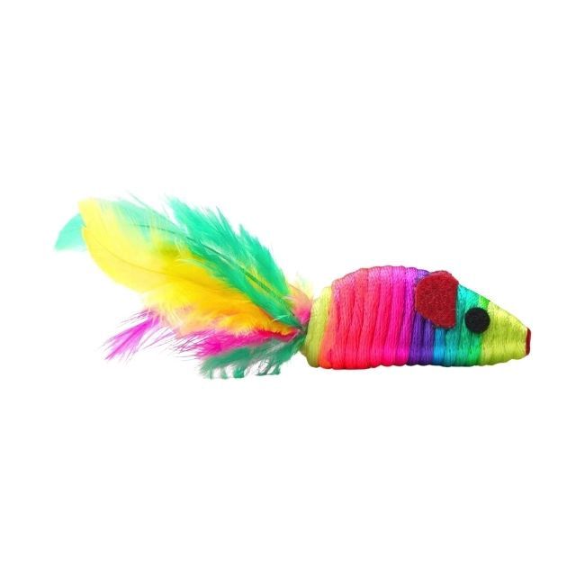 Rainbow Rattle Cat toy Mice with feather tail