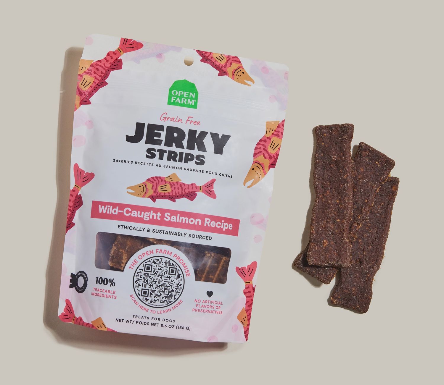 Open Farm GF Jerky/ Strips Wild Salmon 5.6 oz