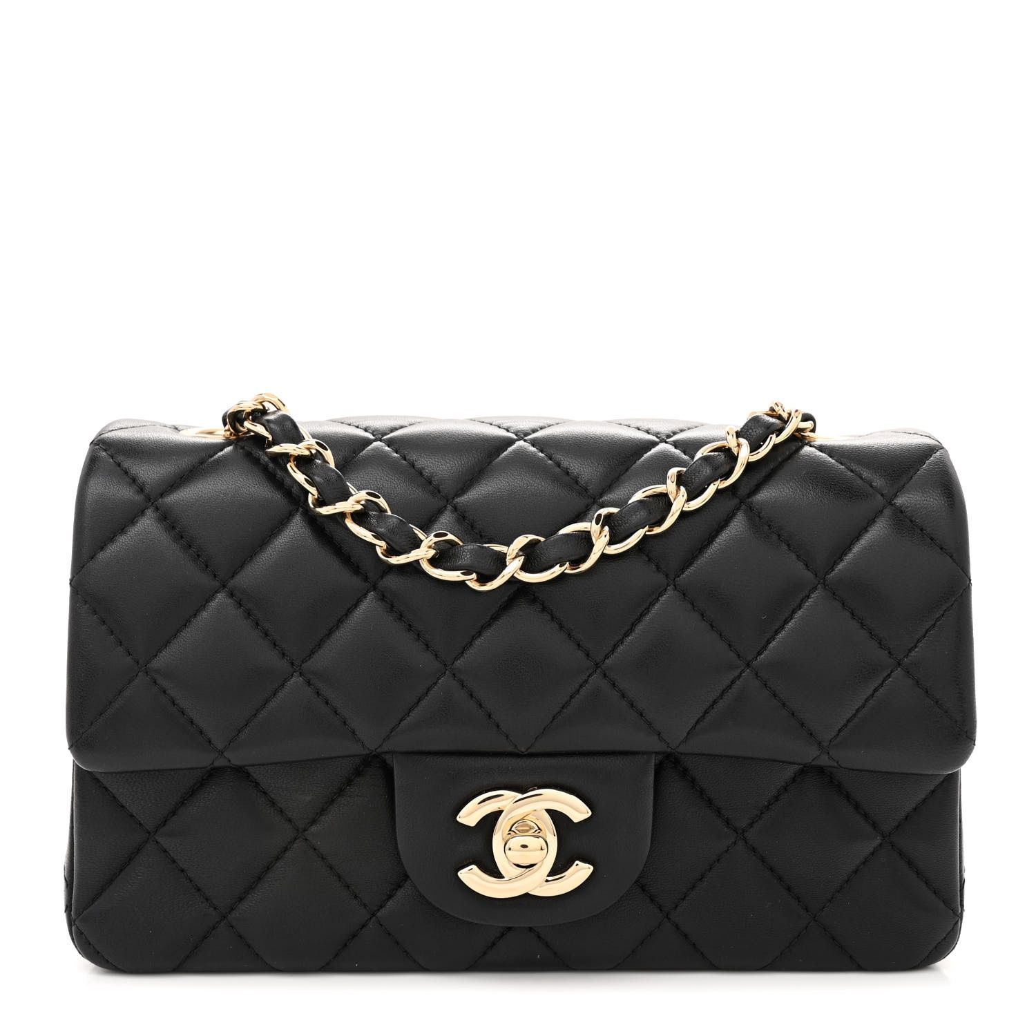 Lambskin Quilted Mini Rectangular Flap Black