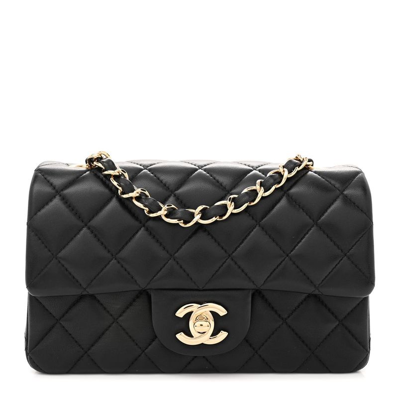 Lambskin Quilted Mini Rectangular Flap Black