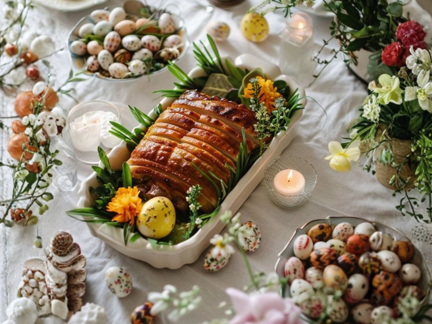 Obiad wielkanocny z półmiskiem mięs