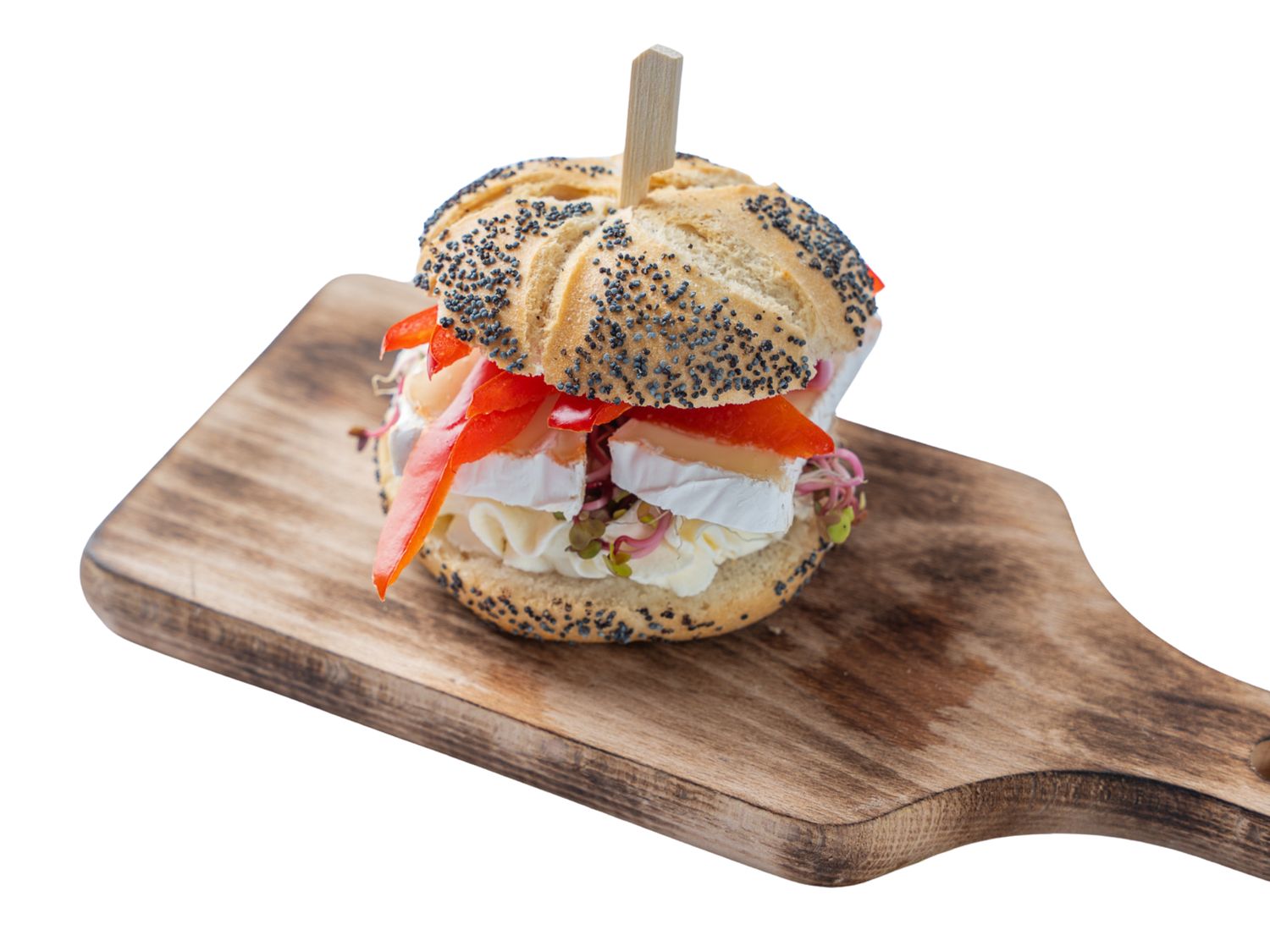 Mini bułeczka z camembertem, papryką i kiełkami