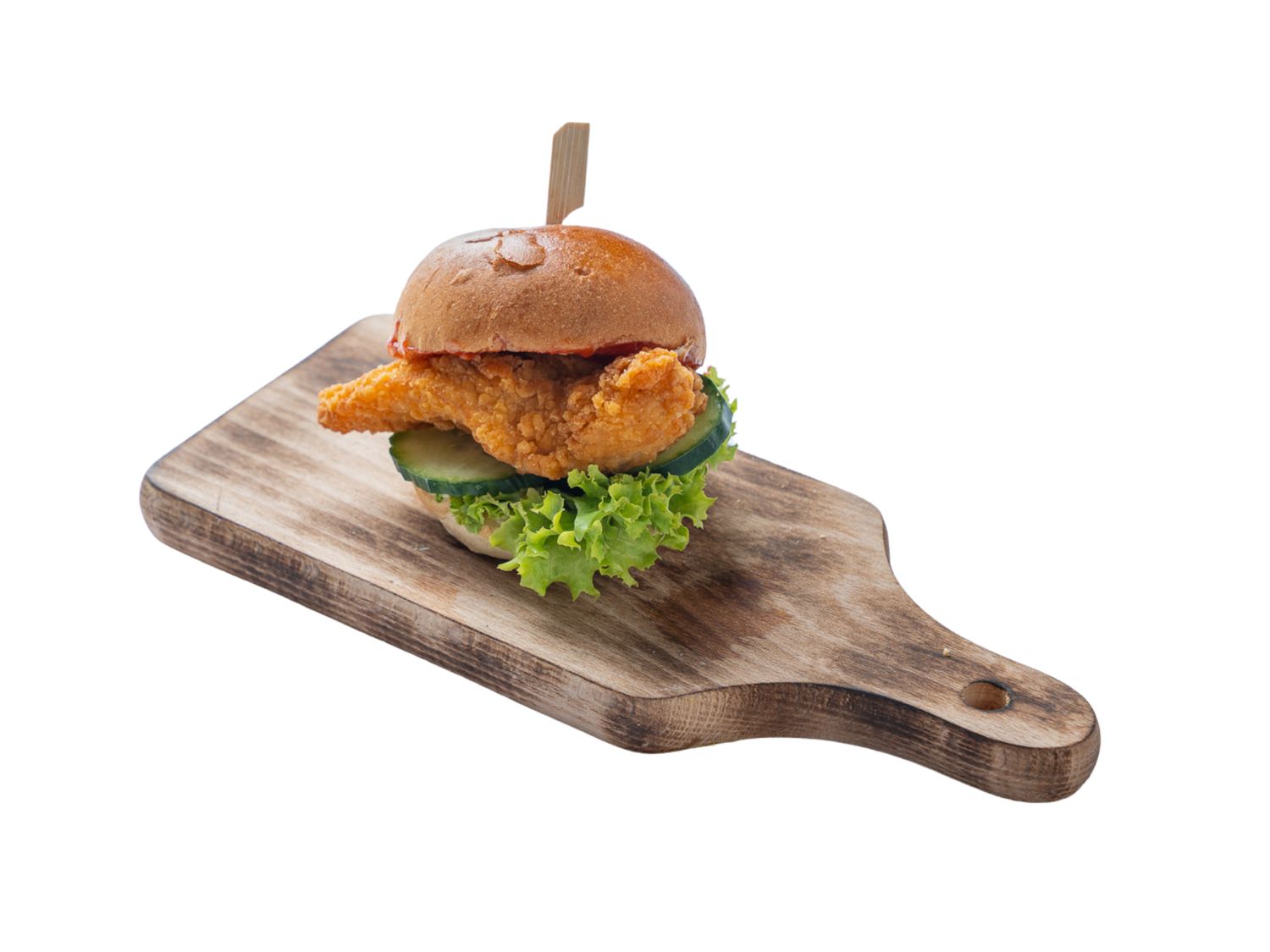 Mini burger z stripsem i świeżymi warzywami