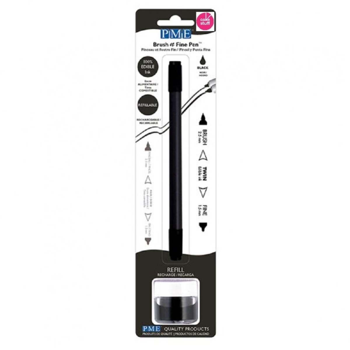 PME BLACK Brush & Fine Pen double ended edible ink icing colouring pen PE042