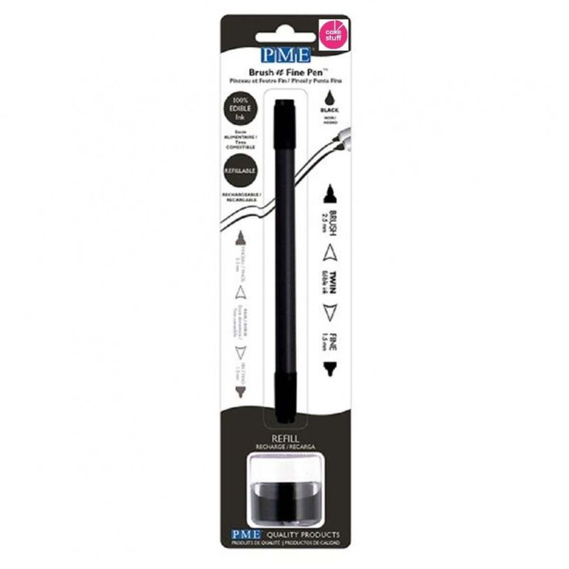 PME BLACK Brush & Fine Pen double ended edible ink icing colouring pen PE042