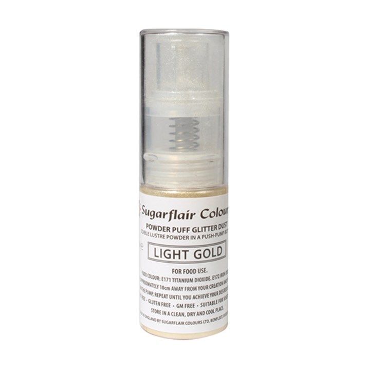 Sugarflair Powder Puff Glitter Dust Spray - Light Gold 10g 54514