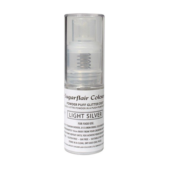 Sugarflair Powder Puff Glitter Dust Spray - Light Silver 10g 54512