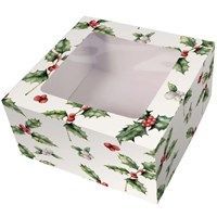 Vintage Holly Square Cake Box - 203 x 101mm (8 x 4")
