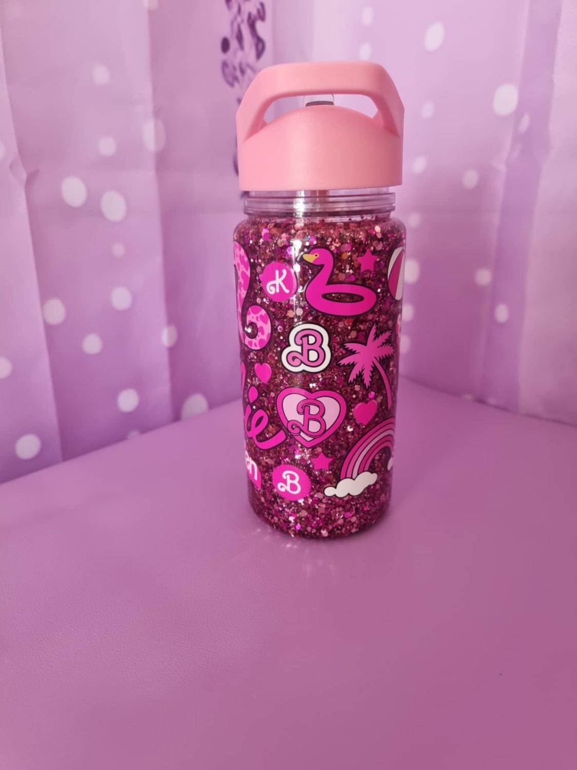Custom 10oz (LIGHT PINK LID) Kids Snow Globe Water Bottle 
