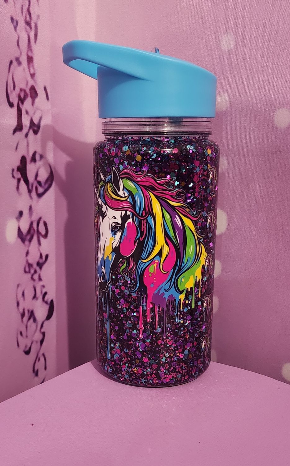 Custom 10oz Kids Snow Globe Water Bottle (BLUE LID)