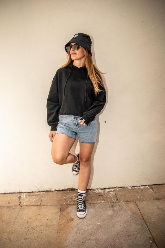 Black organic oversized hoodie- don't follow me