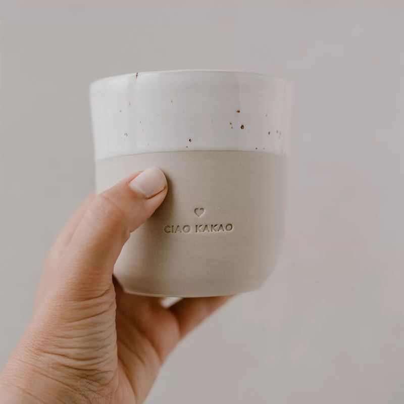 Becher "Ciao Kakao" aus Steingut – handgefertigt in Portugal – Eulenschnitt