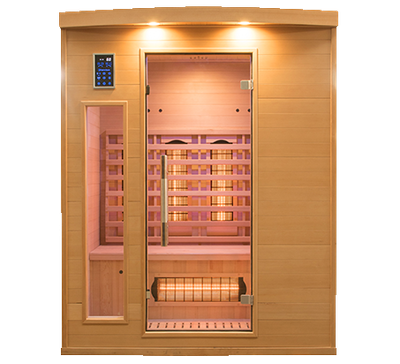 sauna en bois claire avec lumière blanche a l'intérieur 