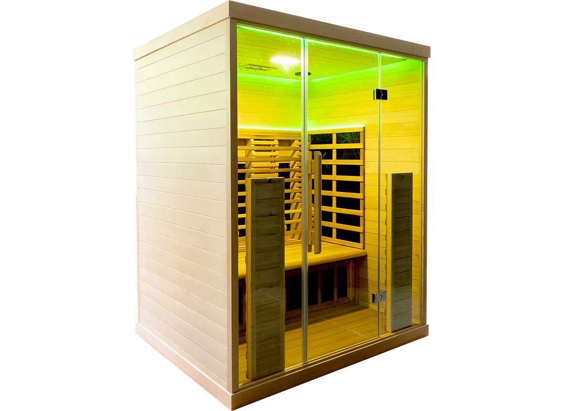 sauna vitré avec lumière verte
