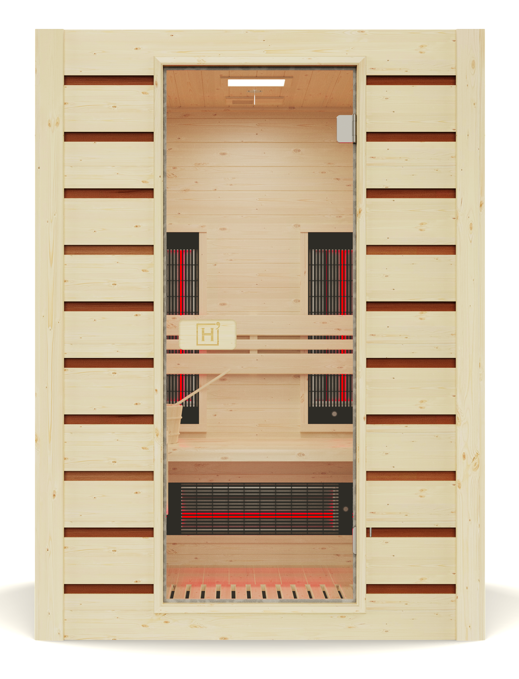 Sauna et bois avec porte en verre lumière blanche