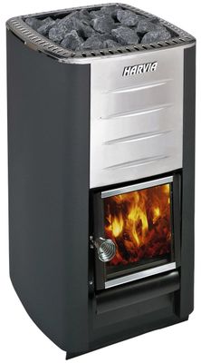 poêle pour sauna a bois noir avec feu 