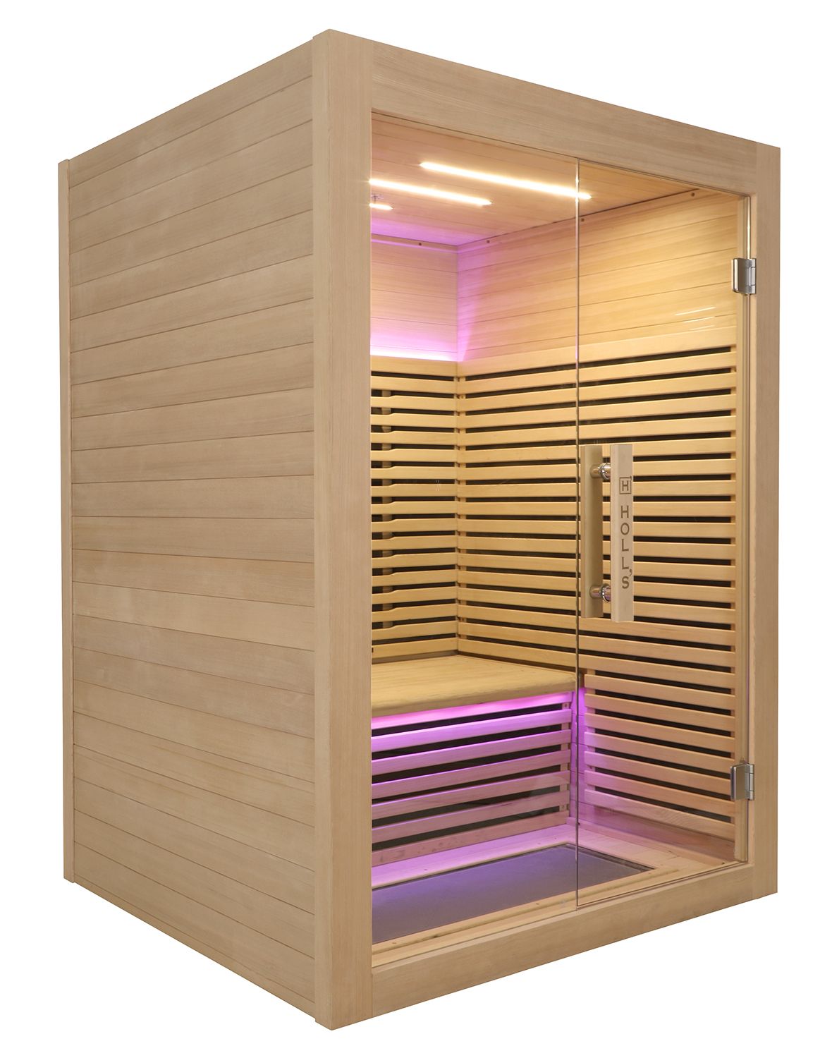 sauna en bois avec led bleu
