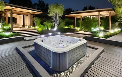 spa sur terrase de couleur blanc et gris 