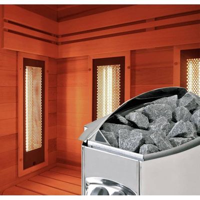 poêle sauna dans sauna en bois