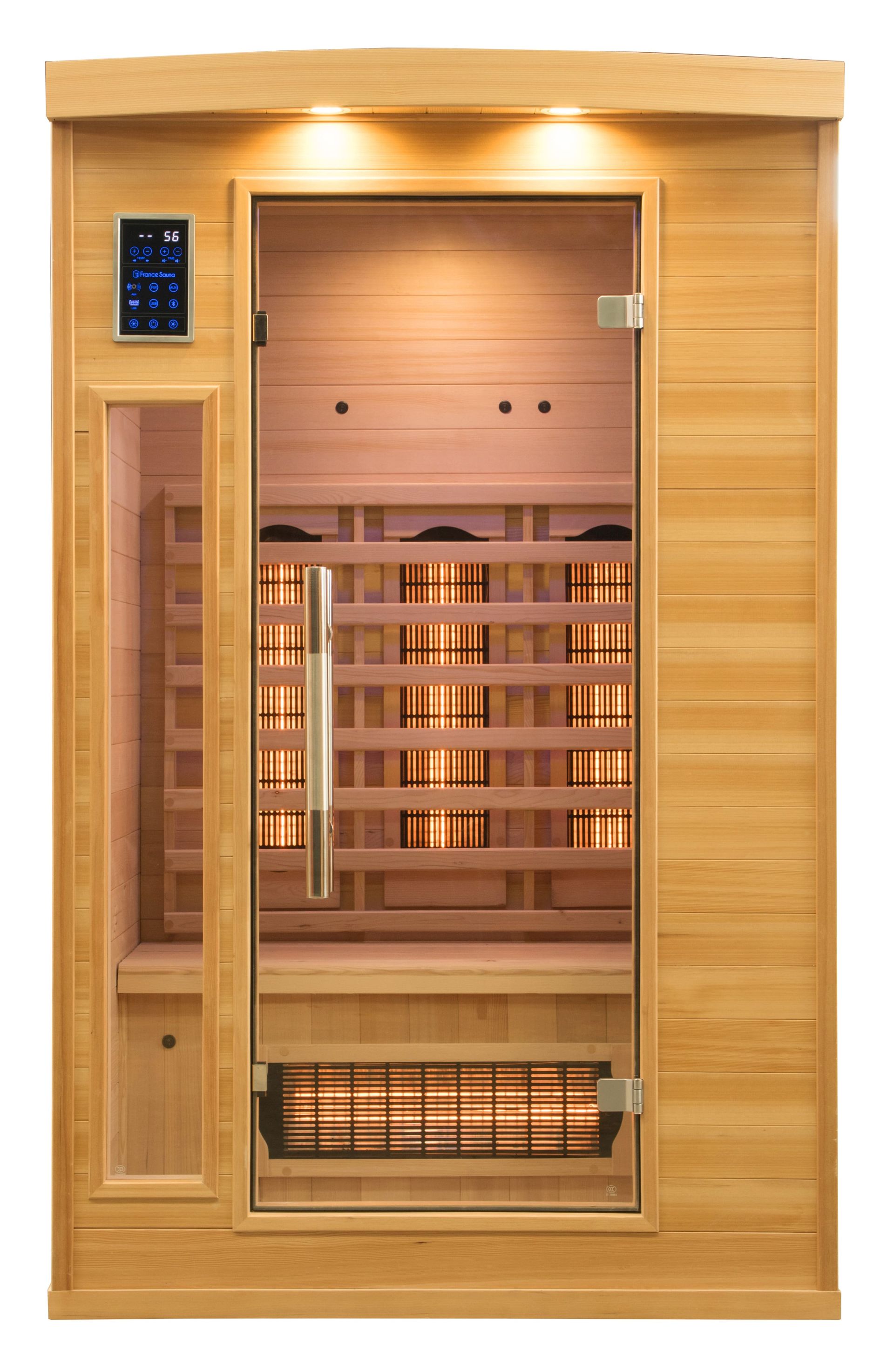 sauna avec lumiére violet, sauna bois, sauna 
