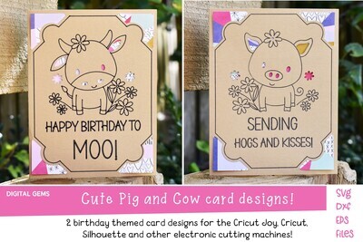 Cow and Pig card designs