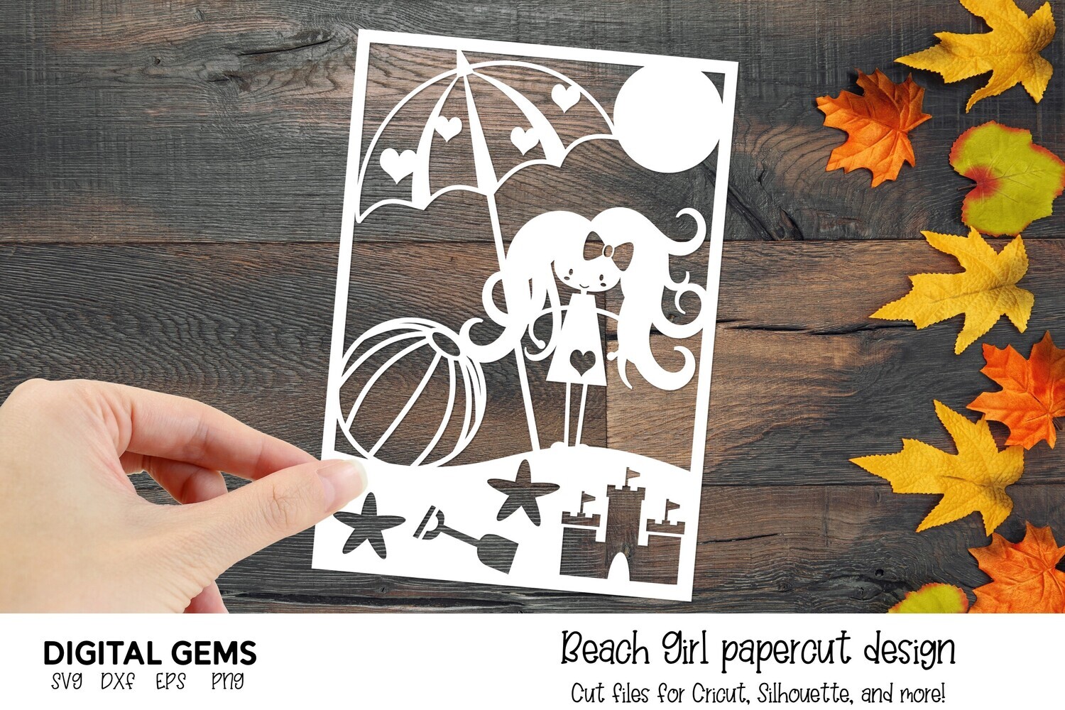 Beach girl paper cut design