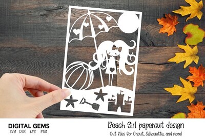 Beach girl paper cut design