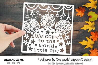 Welcome to the world, new baby paper cut design