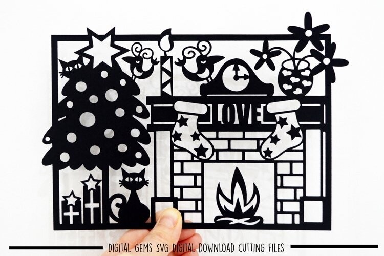 Christmas, Cat paper cut design
