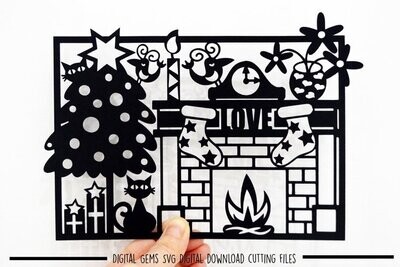 Christmas, Cat paper cut design
