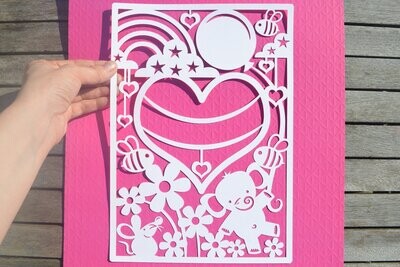 Elephant, Mouse, and bee paper cut design