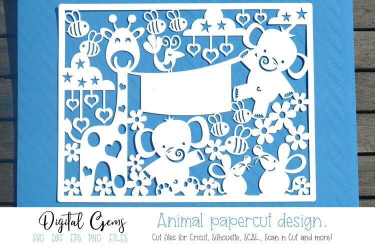 Elephant, Giraffe and Mouse paper cut design